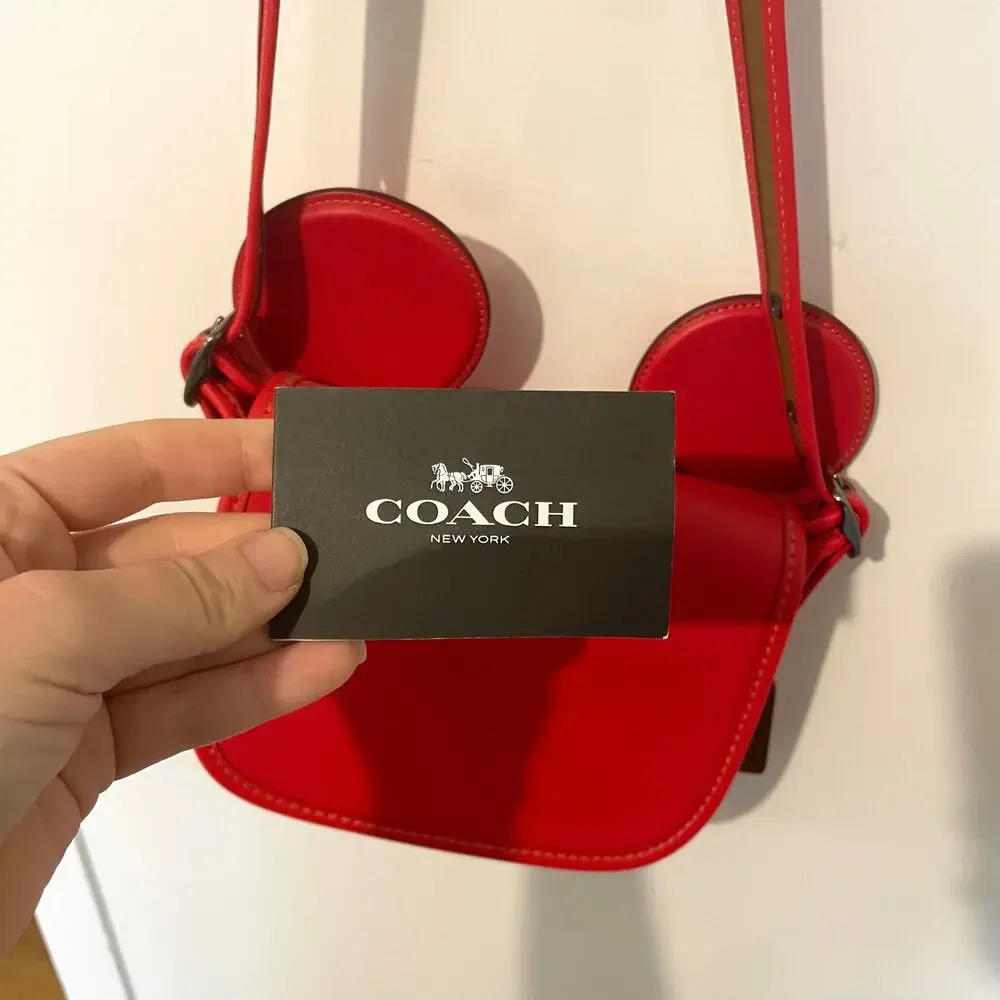 Coach x Disney Red Leather Patricia Saddle Bag Crossbody Mickey Ears